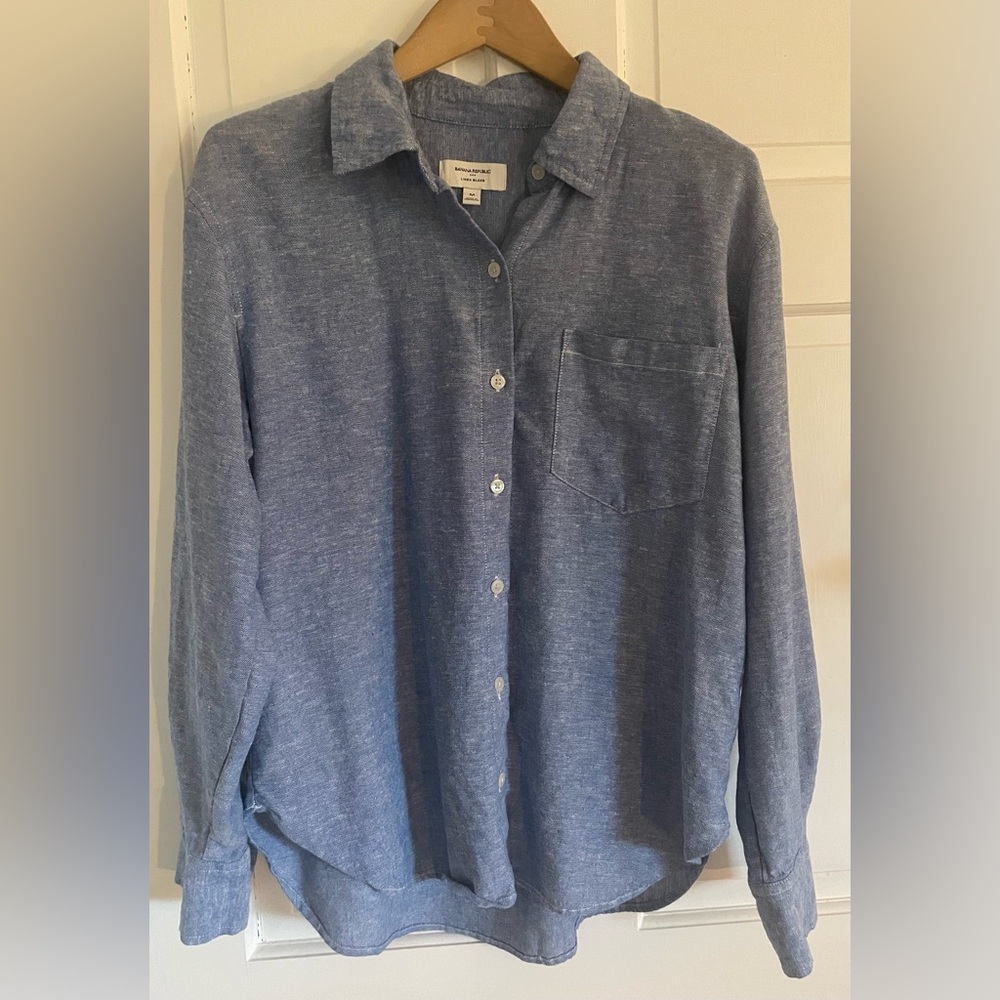 Banana Republic Factory Classic Linen-Blend Shirt in Antique Blue Medium - Picture 2 of 9